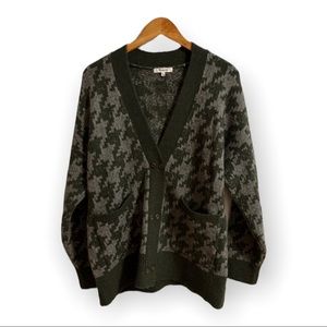 Madewell Olive Green and Gray Houndstooth Cardigan Sweater